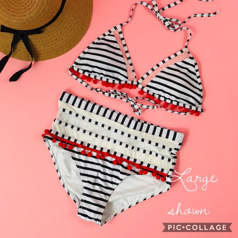 LAST ONE <XL>🌞High Waist Pom Pom Swim Set - Picture 3 of 8